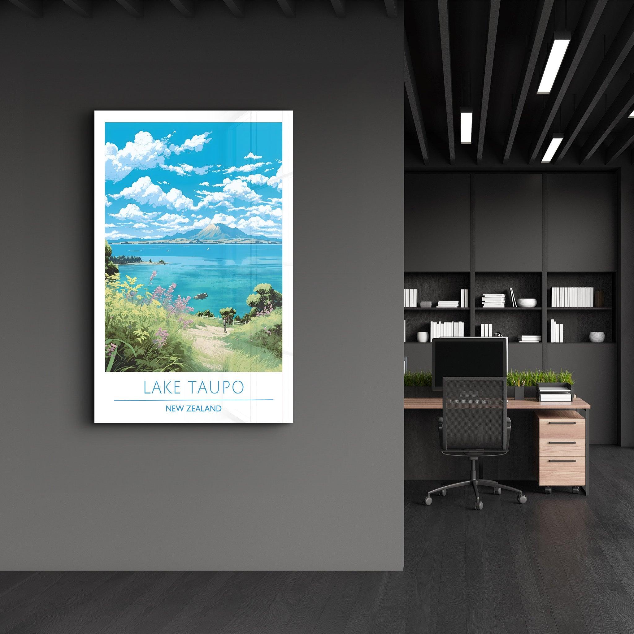 Lake Taupo New Zealand-Travel Posters | Glass Wall Art - Artdesigna