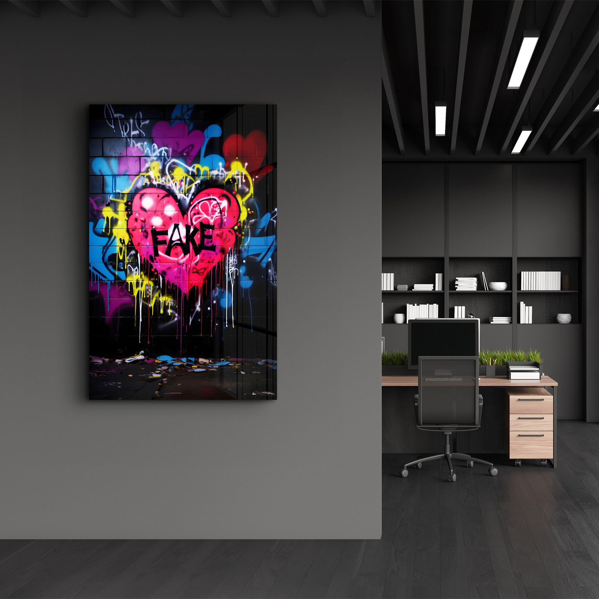 Fake Love Graffiti - Glass Wall Art - Artdesigna