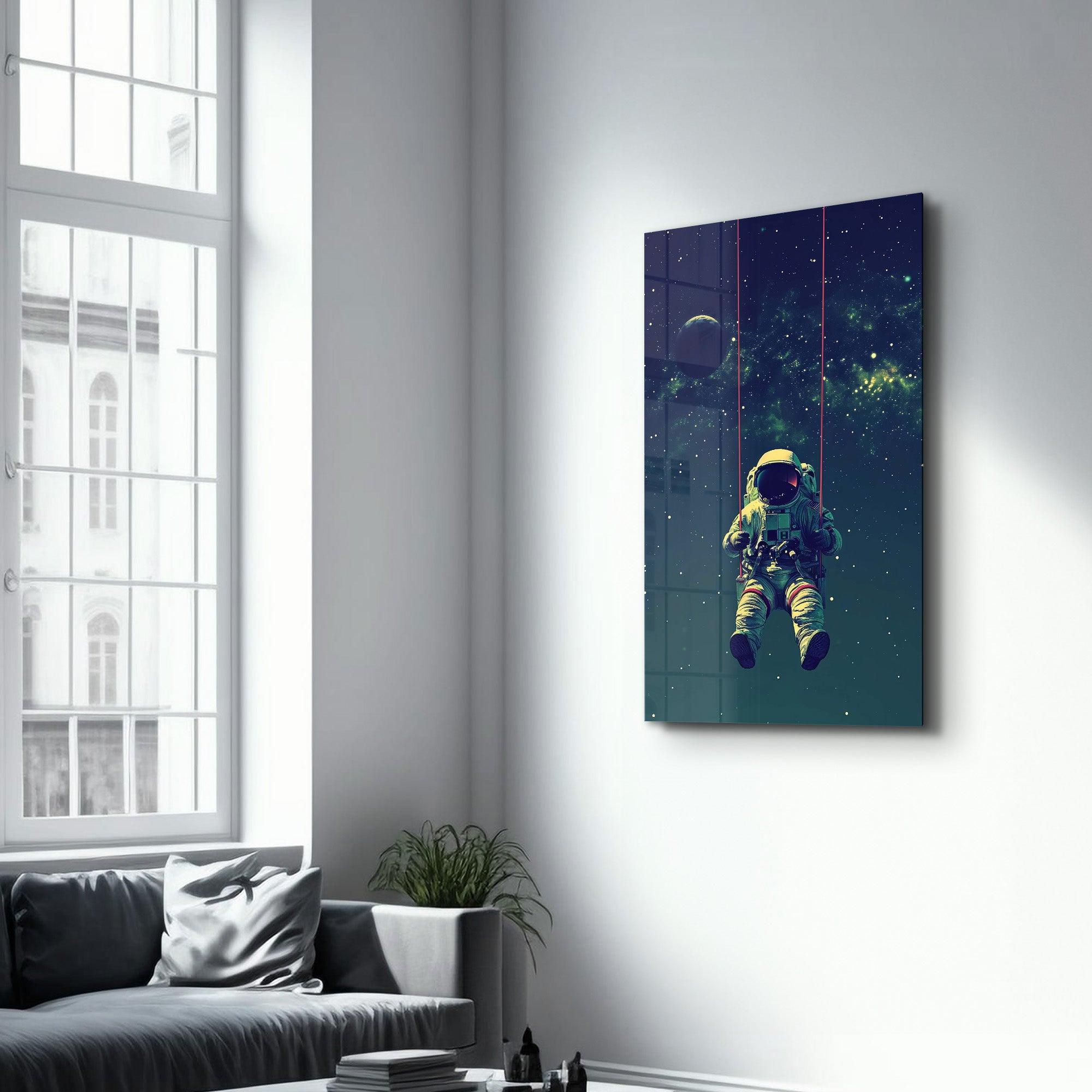 Astronaut on Swing - Designers Collection Glass Wall Art - Artdesigna