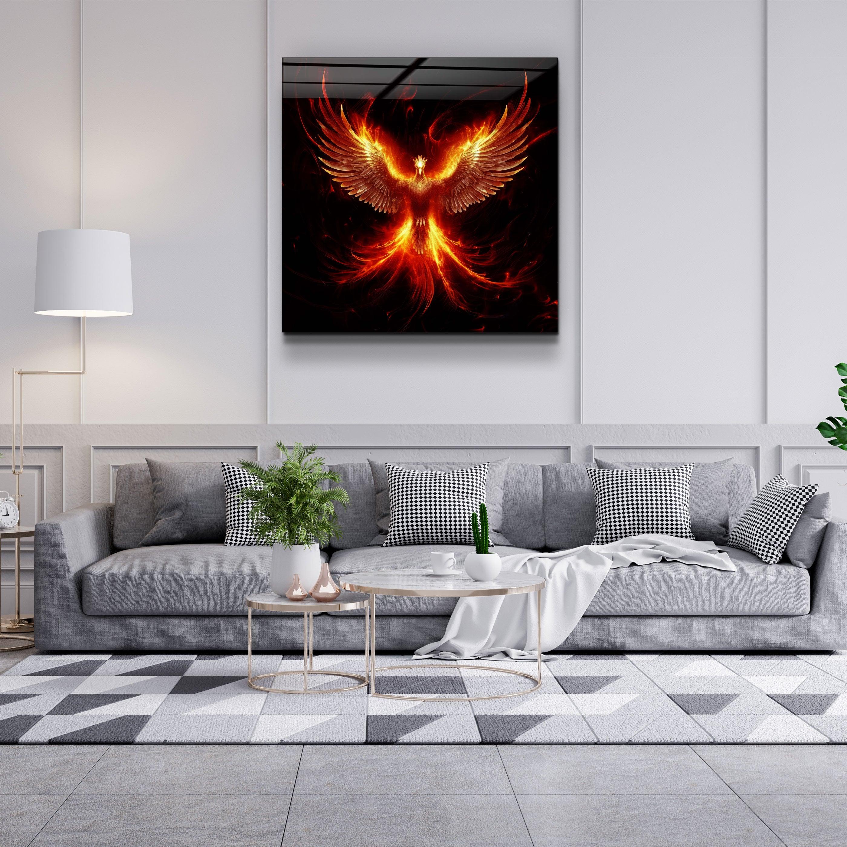 ."Phoenix - Guard of the Secret World". Designers Collection Glass Wall Art - ArtDesigna Glass Printing Wall Art