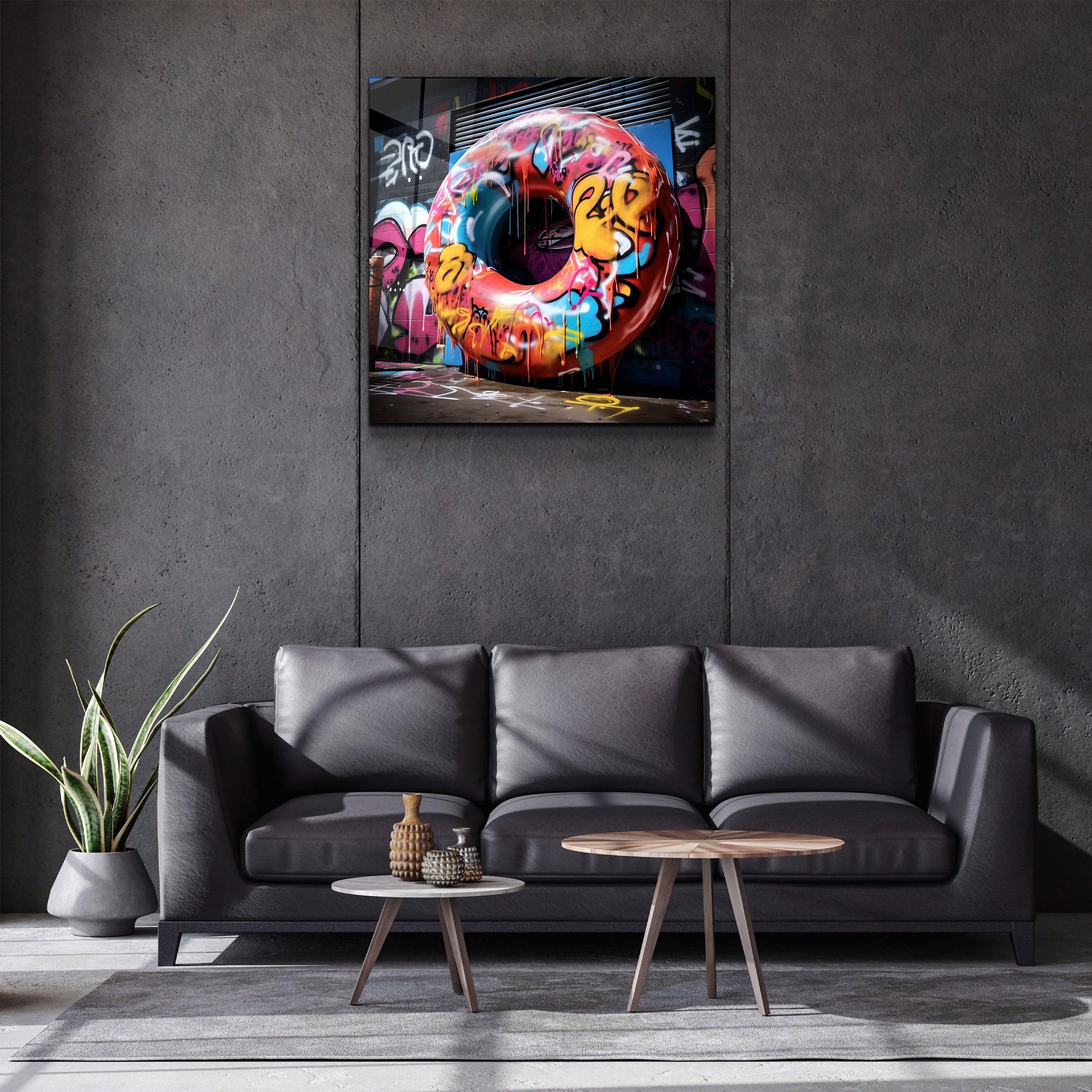 ."Big Donut on the Street". Designers Collection Glass Wall Art - ArtDesigna Glass Printing Wall Art