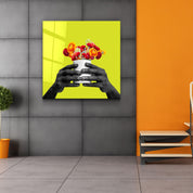 ."Holding the Flower - Lime". Contemporary Collection Glass Wall Art - ArtDesigna Glass Printing Wall Art