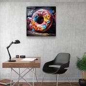 ."Big Donut on the Street". Designers Collection Glass Wall Art - ArtDesigna Glass Printing Wall Art