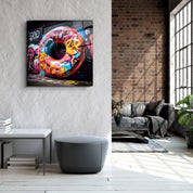 ."Big Donut on the Street". Designers Collection Glass Wall Art - ArtDesigna Glass Printing Wall Art