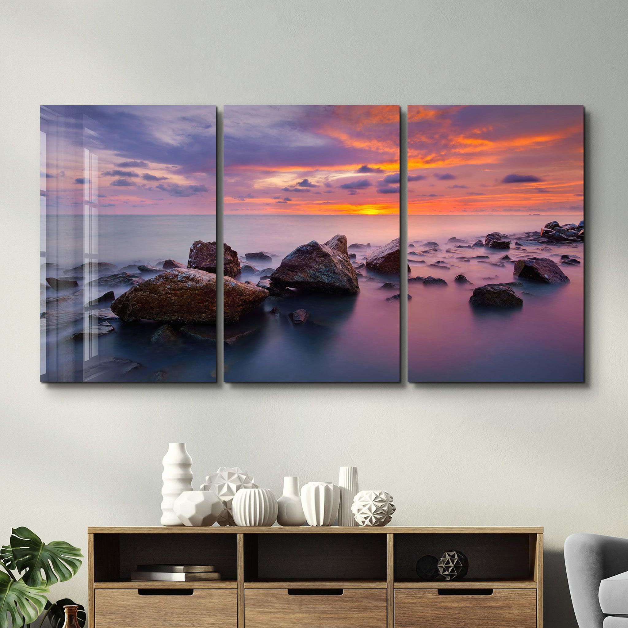 ・"Stones and Sunset - Trio"・Glass Wall Art - ArtDesigna Glass Printing Wall Art