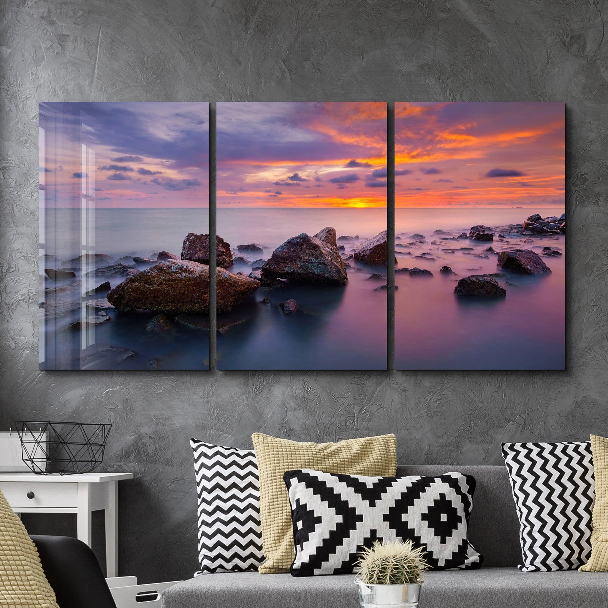 ・"Stones and Sunset - Trio"・Glass Wall Art - ArtDesigna Glass Printing Wall Art