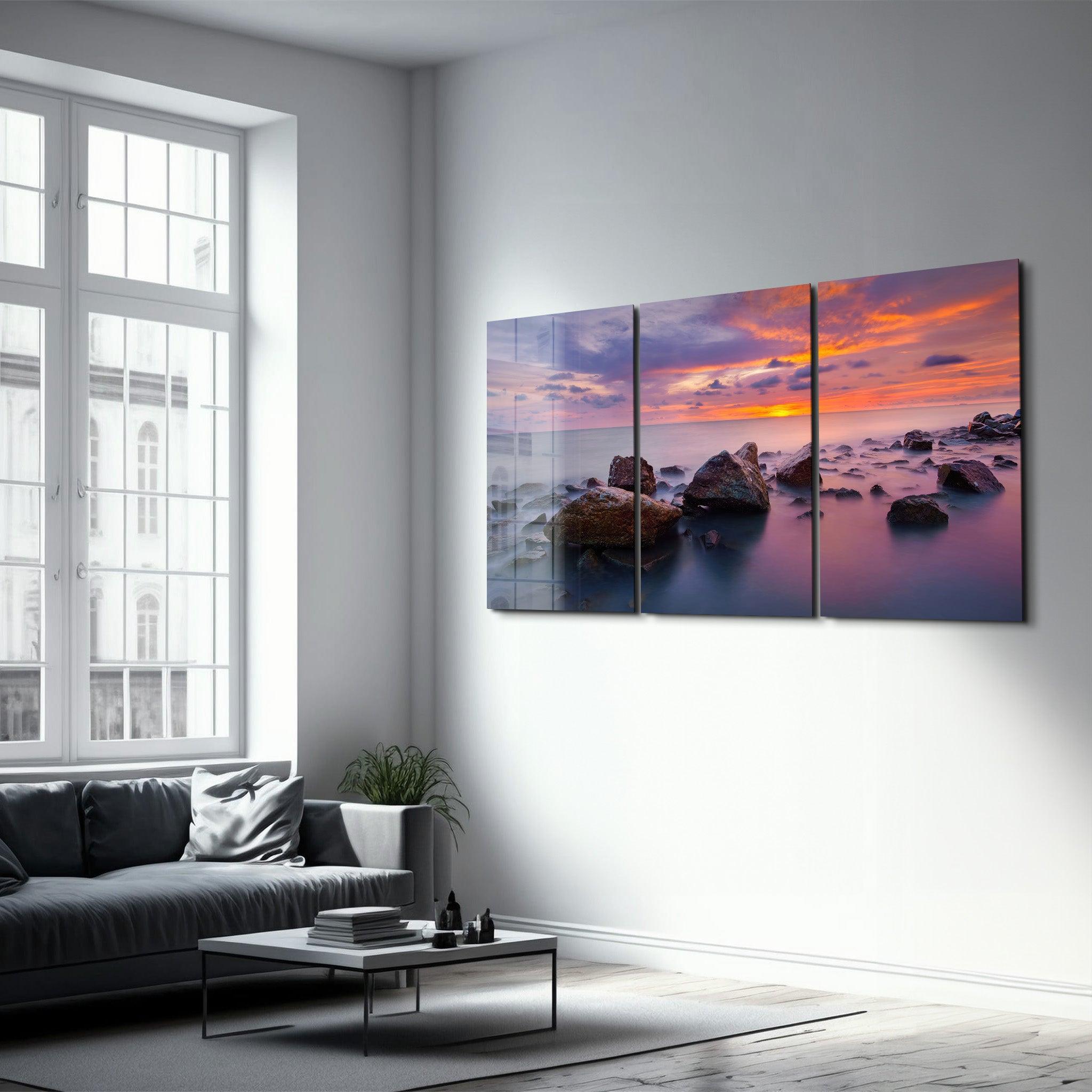 ・"Stones and Sunset - Trio"・Glass Wall Art - ArtDesigna Glass Printing Wall Art