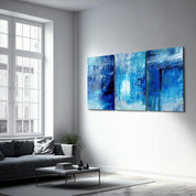 ・"Blue Fall- Trio"・Glass Wall Art - ArtDesigna Glass Printing Wall Art