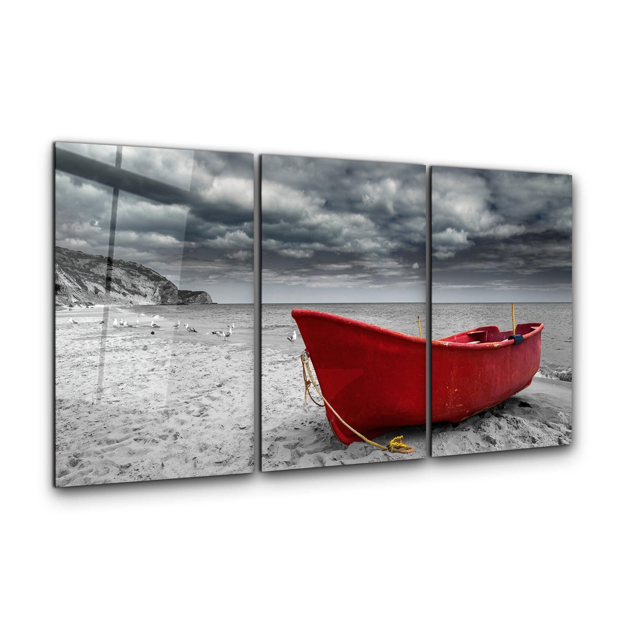 ・"Red Boat - Trio"・Glass Wall Art - ArtDesigna Glass Printing Wall Art