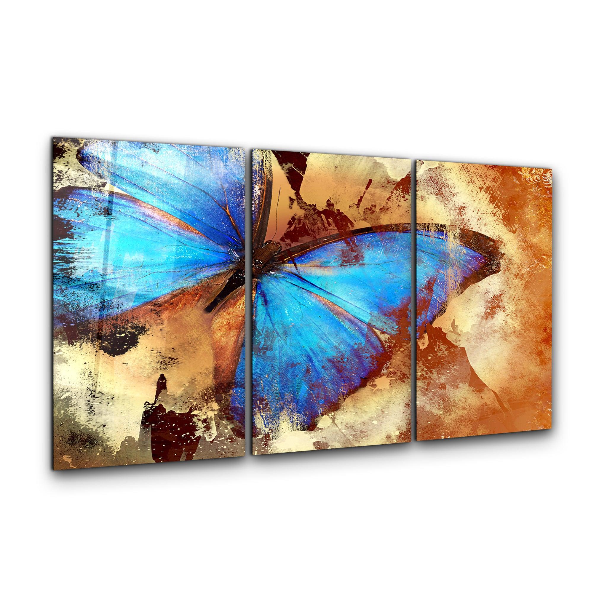 ・"Blue Butterfly - Trio"・Glass Wall Art - ArtDesigna Glass Printing Wall Art