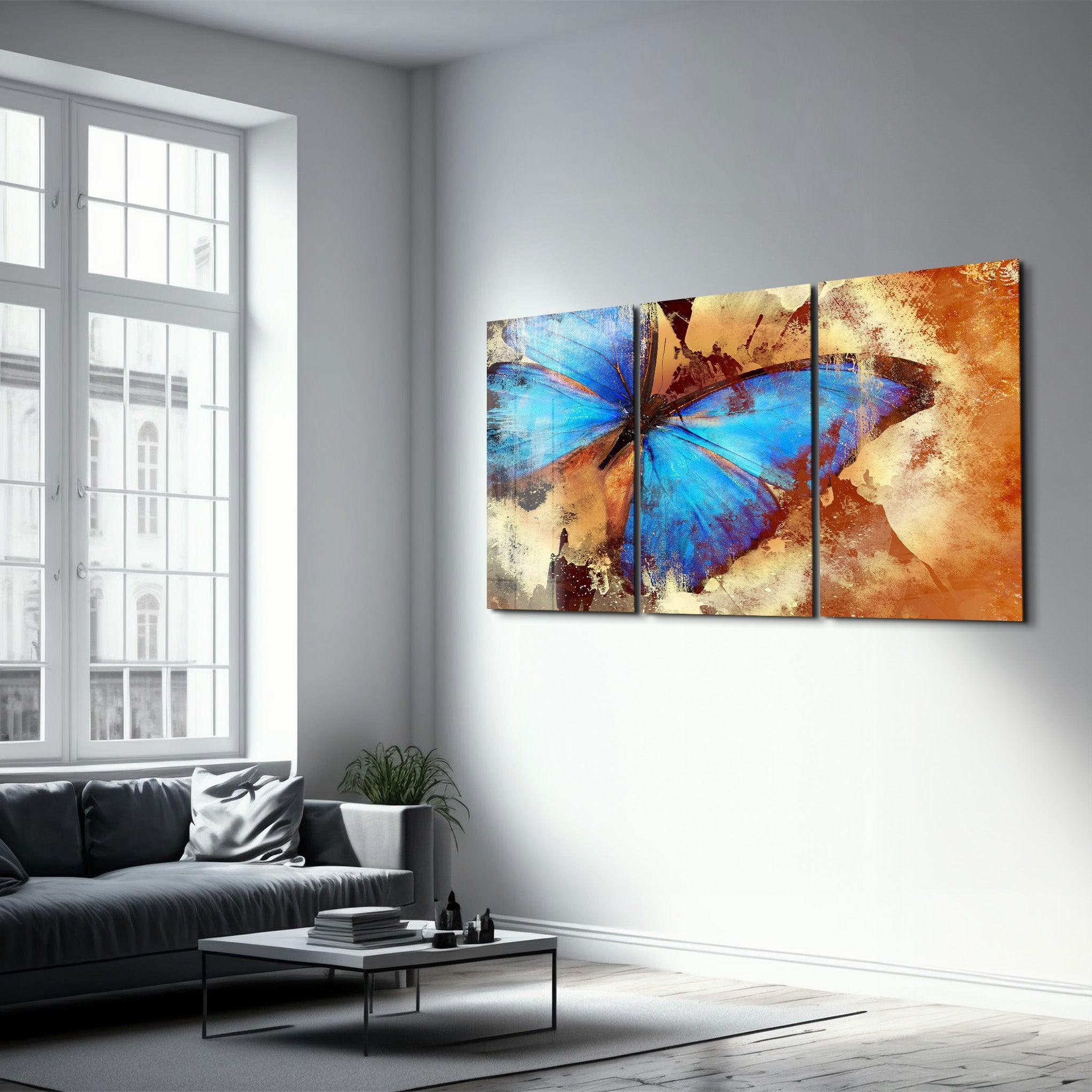 ・"Blue Butterfly - Trio"・Glass Wall Art - ArtDesigna Glass Printing Wall Art