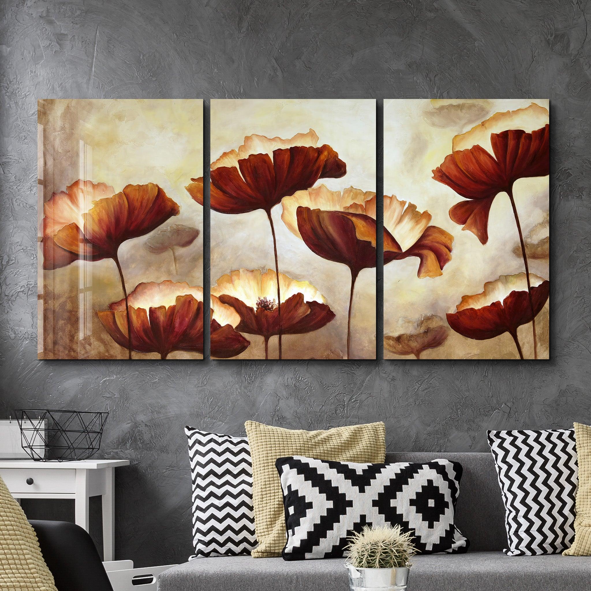 ・"Brown Flowers - Trio"・Glass Wall Art - ArtDesigna Glass Printing Wall Art