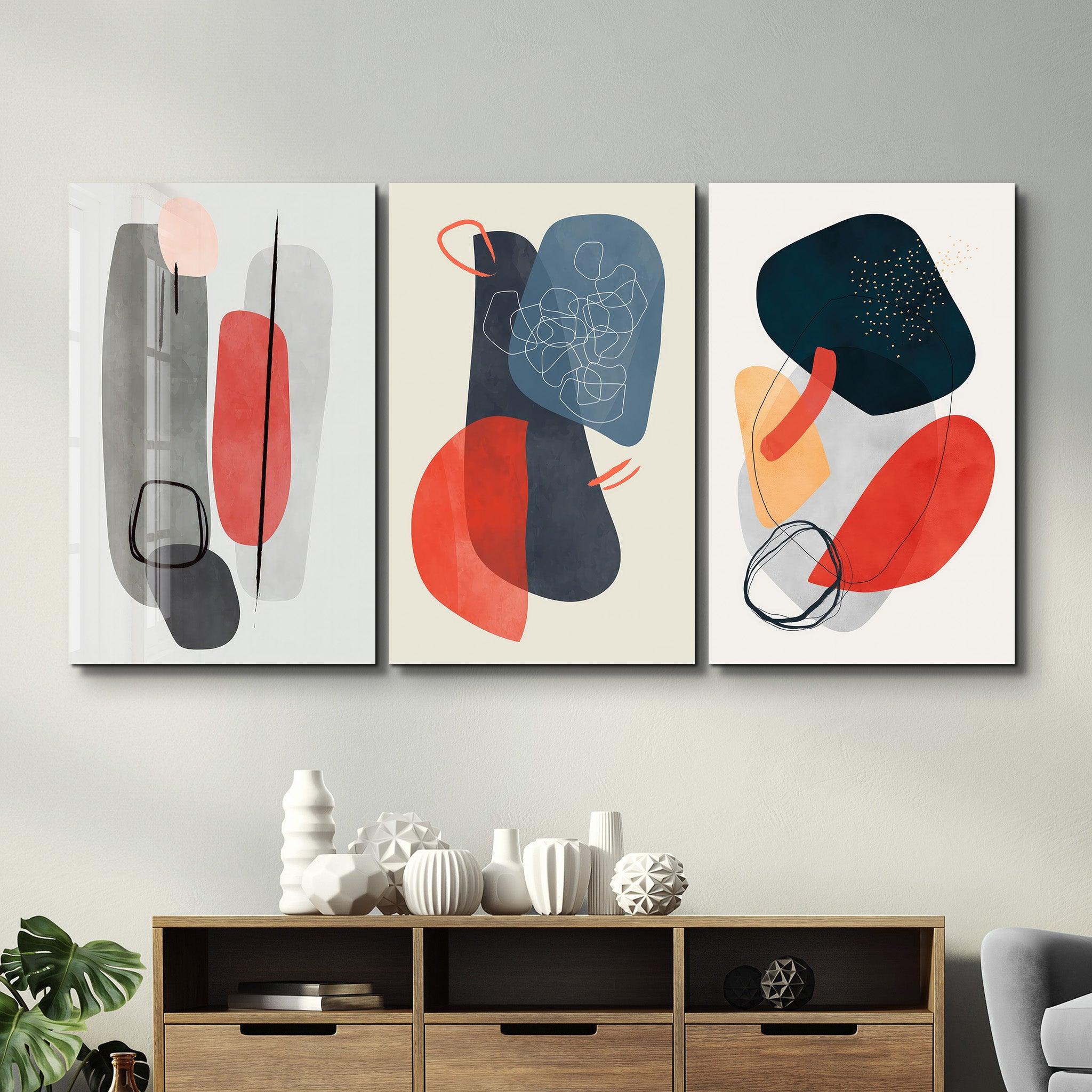 ・"Abstract Shapes and Lines V2 - Trio"・Glass Wall Art - ArtDesigna Glass Printing Wall Art