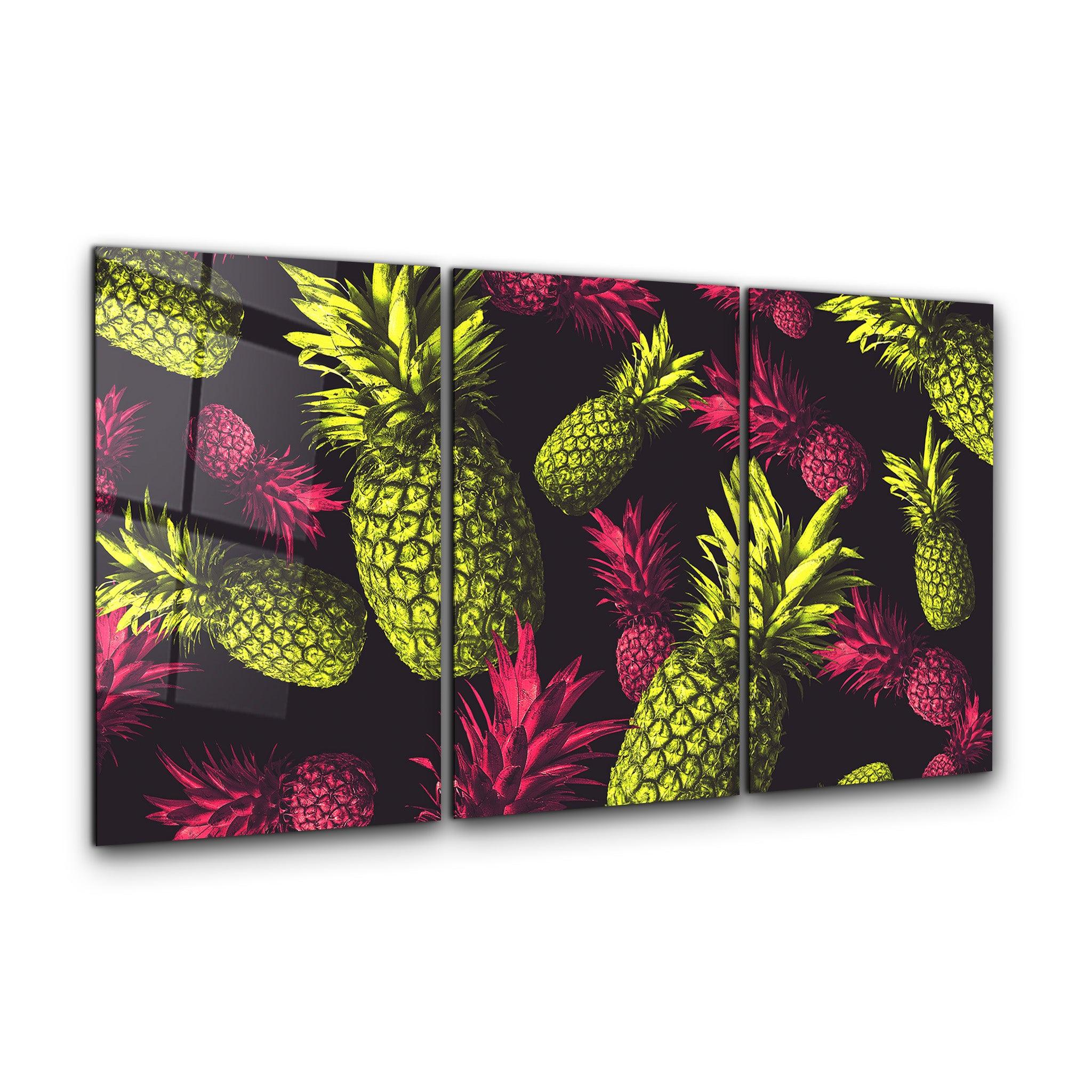 ・"Colorful Pineapples - Trio"・Glass Wall Art - ArtDesigna Glass Printing Wall Art