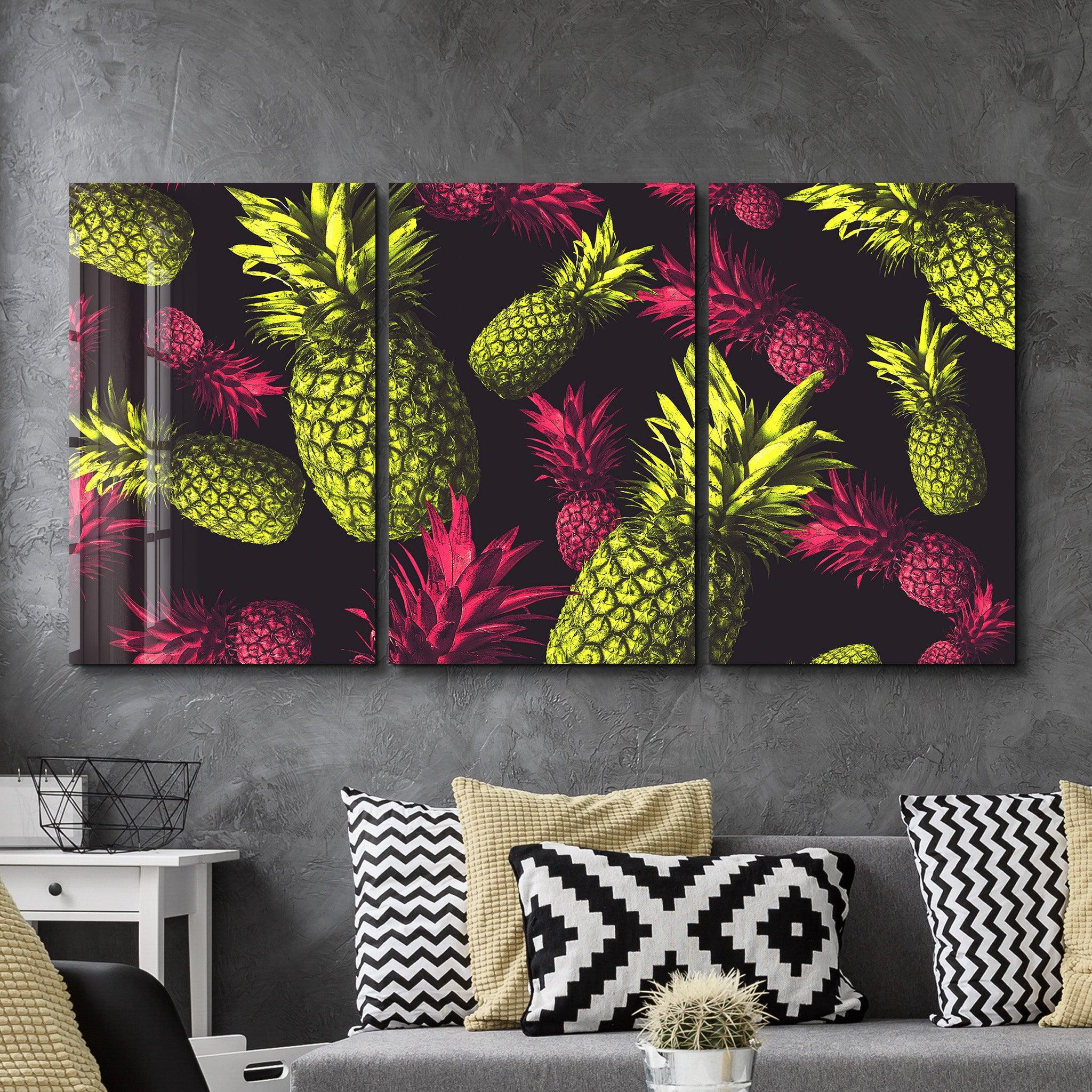 ・"Colorful Pineapples - Trio"・Glass Wall Art - ArtDesigna Glass Printing Wall Art