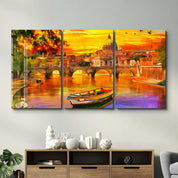 ・"Oil Painting Old River - Trio"・Glass Wall Art - ArtDesigna Glass Printing Wall Art