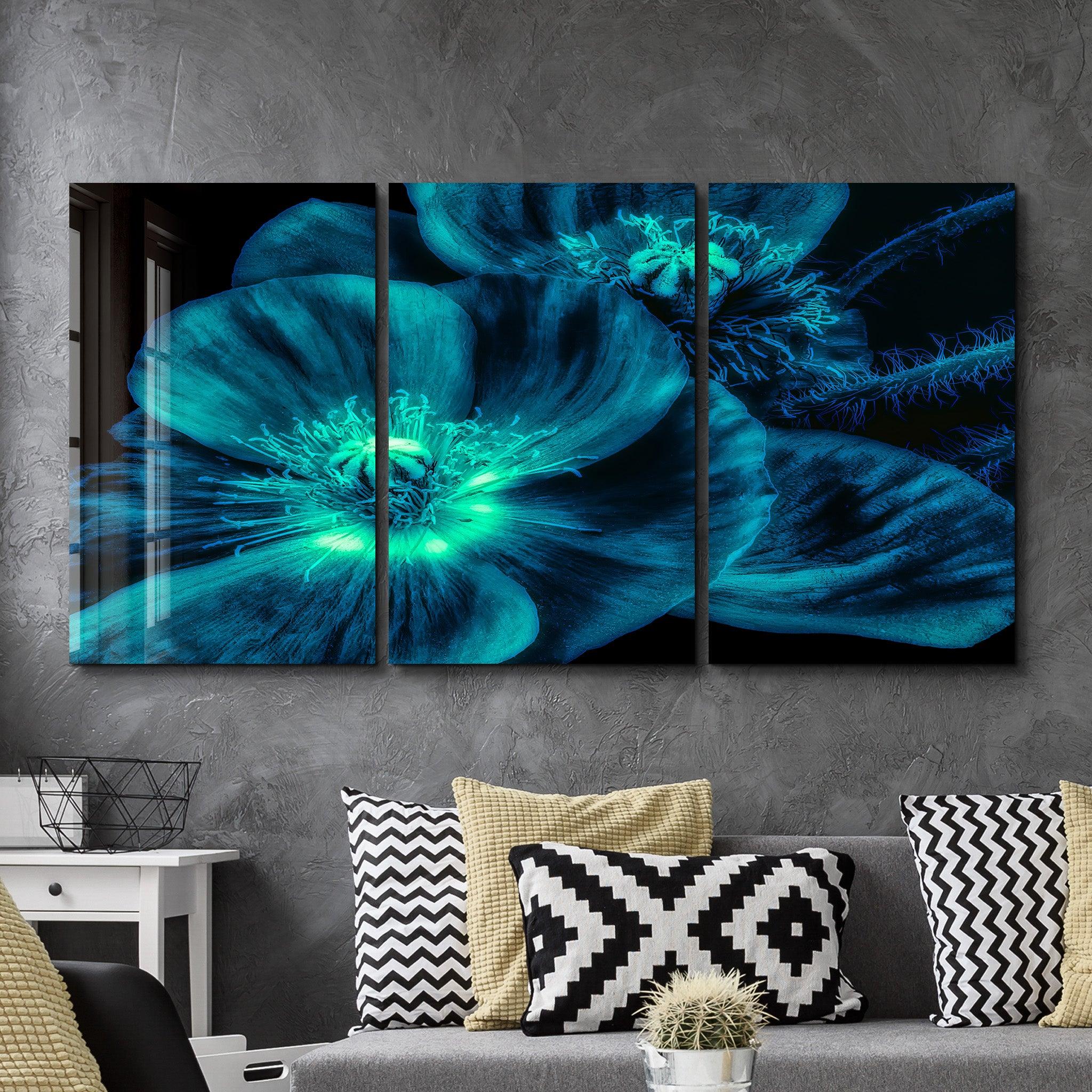 ・"Macro Flower Blue - Trio"・Glass Wall Art - ArtDesigna Glass Printing Wall Art