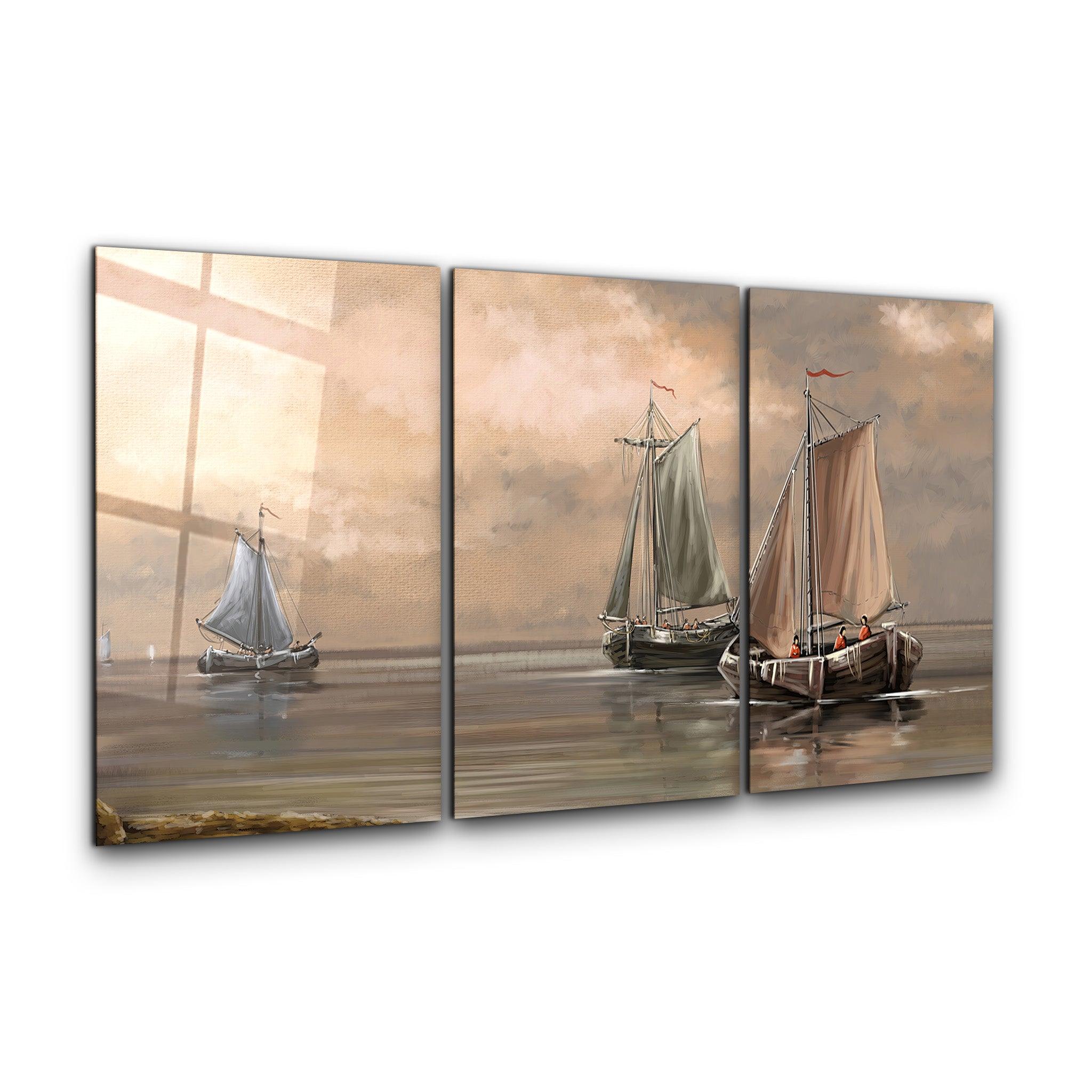 ・"Oil Painting Old Sea - Trio"・Glass Wall Art - ArtDesigna Glass Printing Wall Art