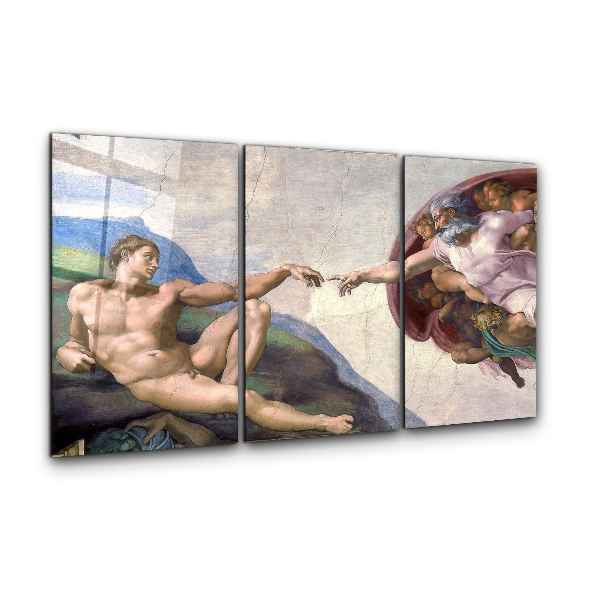 ・"Michelangelo - The Creation of Adam - Trio"・Glass Wall Art - ArtDesigna Glass Printing Wall Art