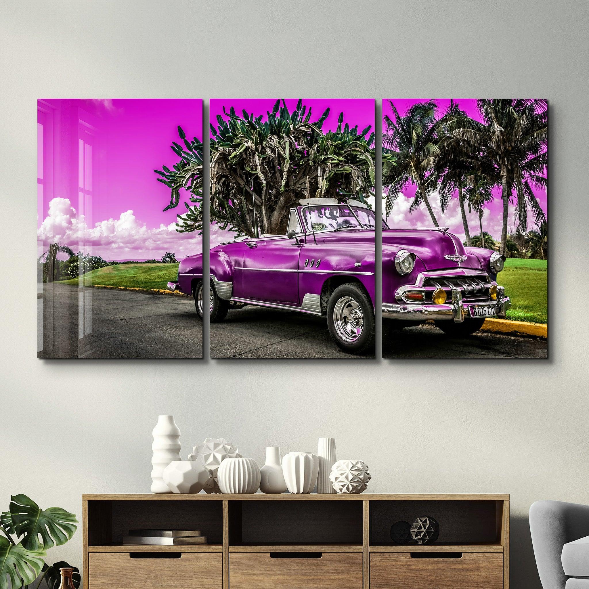 ・"Pink Chevy - Trio"・Glass Wall Art - ArtDesigna Glass Printing Wall Art