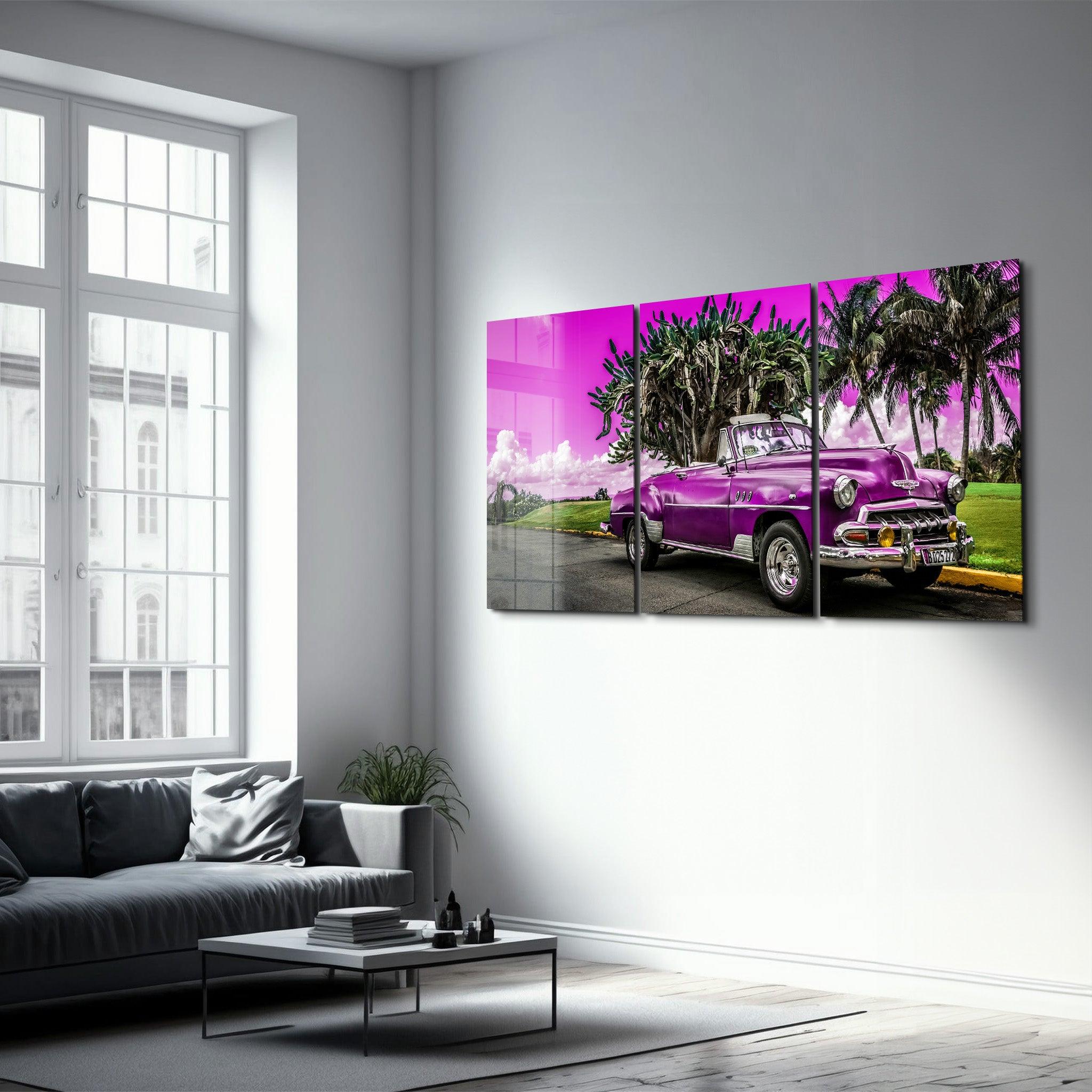 ・"Pink Chevy - Trio"・Glass Wall Art - ArtDesigna Glass Printing Wall Art