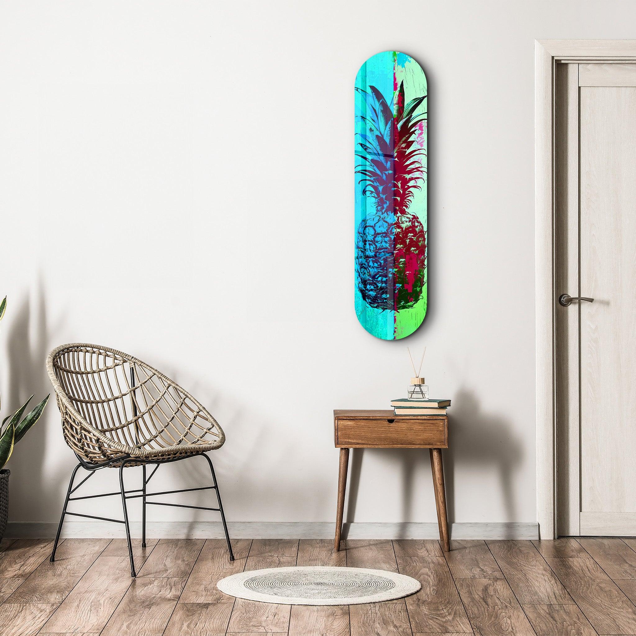 Ananas Lime Blue | Glass Wall Art - Artdesigna