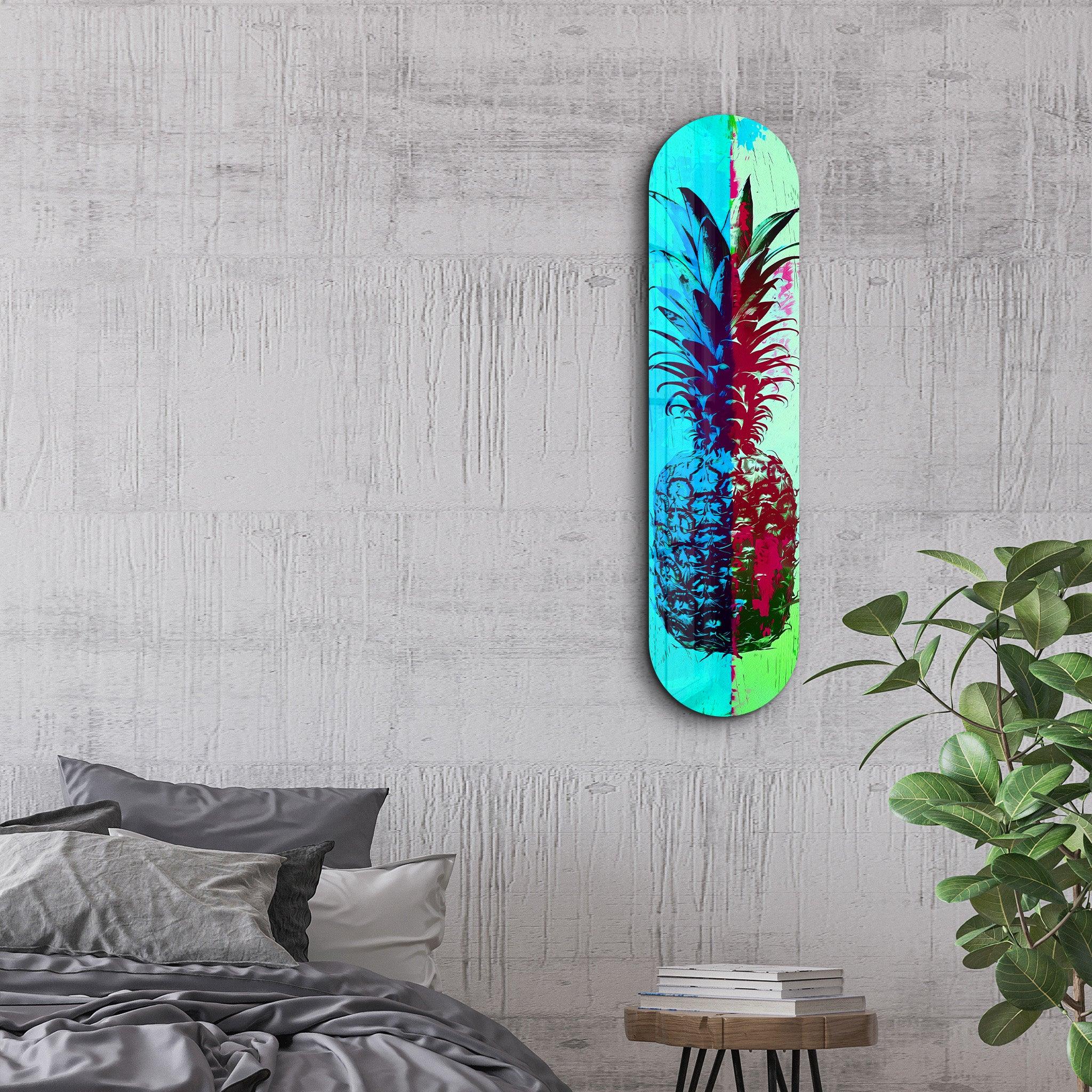 Ananas Lime Blue | Glass Wall Art - Artdesigna