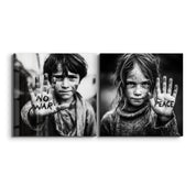 Glass wall art from Artdesigna's Voices of Peace Protest Portrait Collection, featuring vibrant protest imagery on clear glass.
