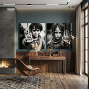 Glass wall art from Artdesigna's Voices of Peace Protest Portrait Collection, featuring a vibrant, detailed protest portrait on clear glass.