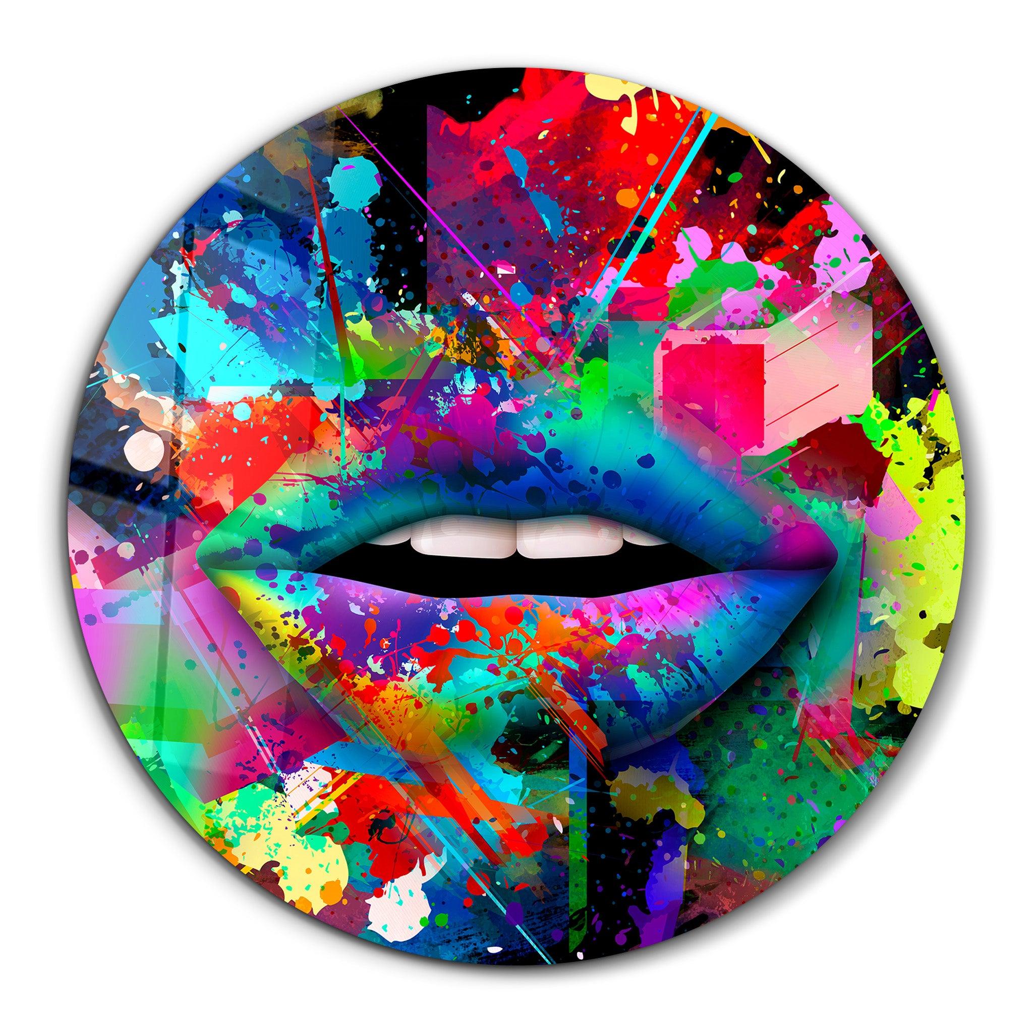 ・"Abstract Lips"・Rounded Glass Wall Art - ArtDesigna Glass Printing Wall Art