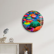 ・"Colorful Umbrellas"・Rounded Glass Wall Art - ArtDesigna Glass Printing Wall Art