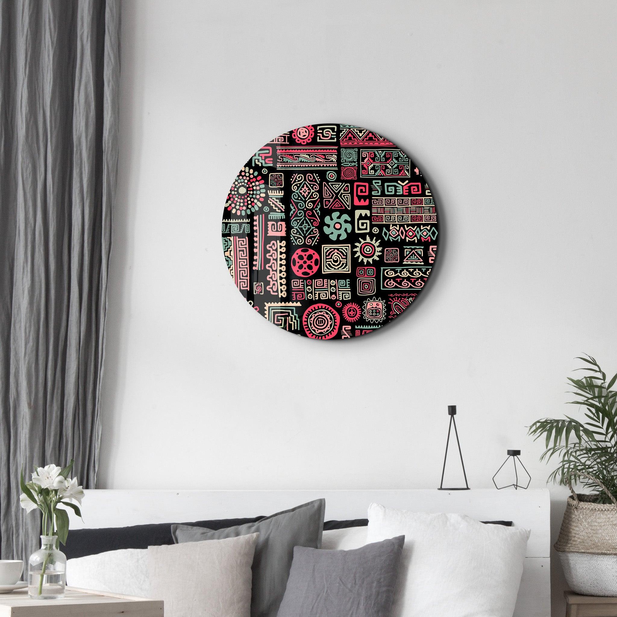 ・"Signs Black Pink"・Rounded Glass Wall Art - ArtDesigna Glass Printing Wall Art