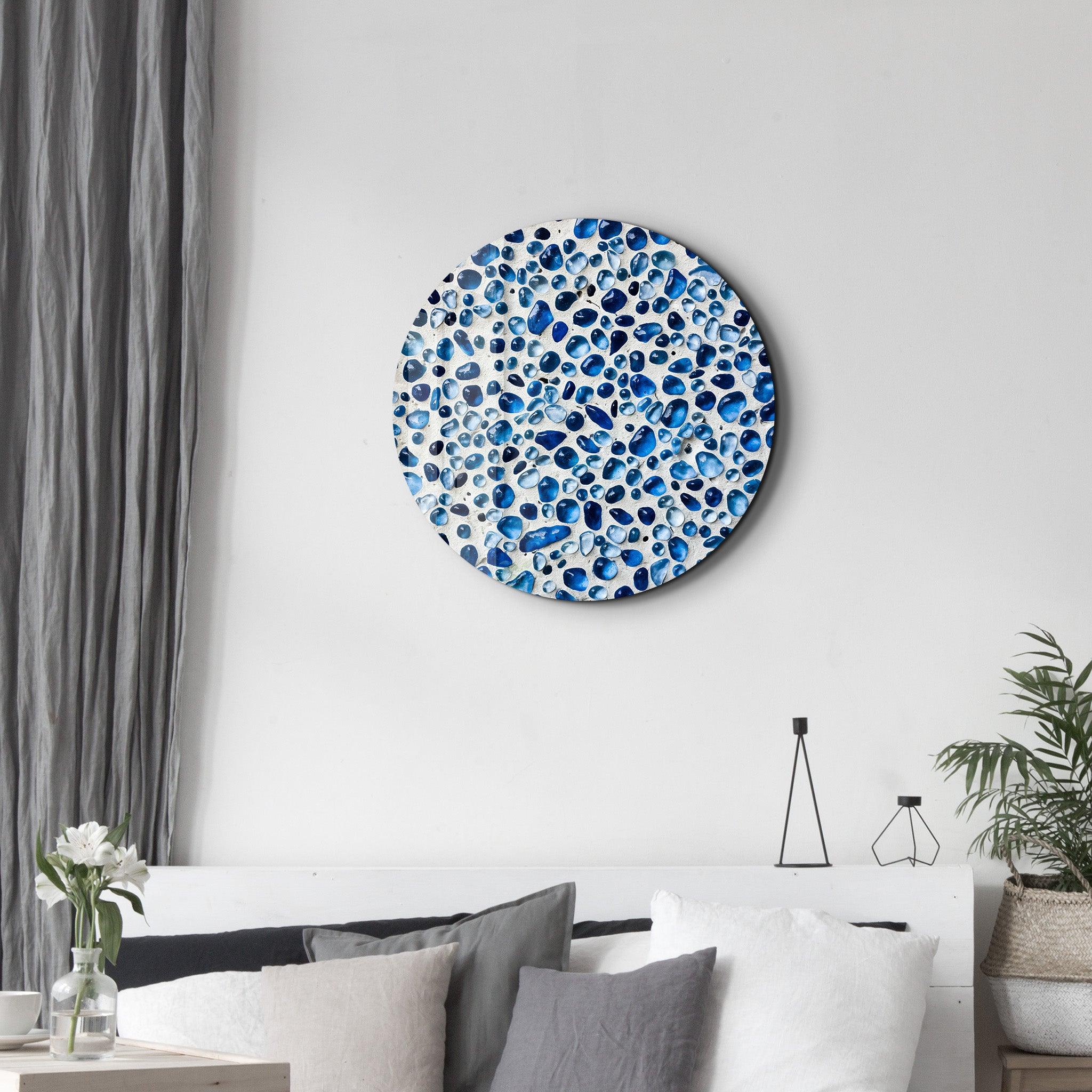 Blue Terrazzo | Rounded Glass Wall Art - Artdesigna