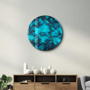 ・"Gold on Blue Abstract"・Rounded Glass Wall Art - ArtDesigna Glass Printing Wall Art