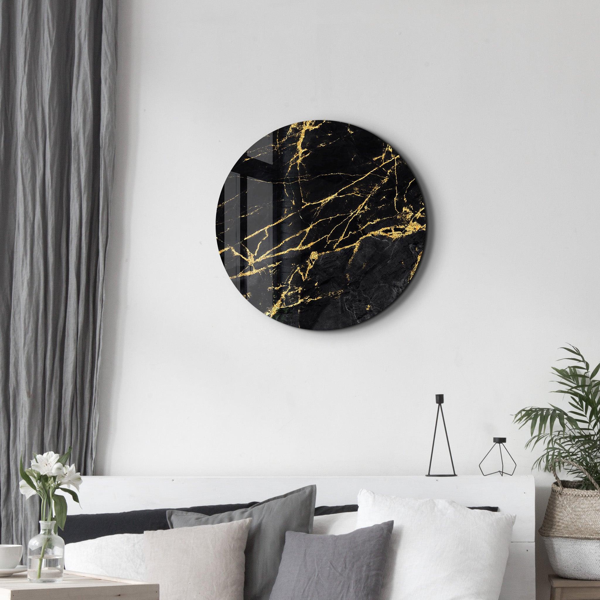 ・"Black Marble"・Rounded Glass Wall Art - ArtDesigna Glass Printing Wall Art