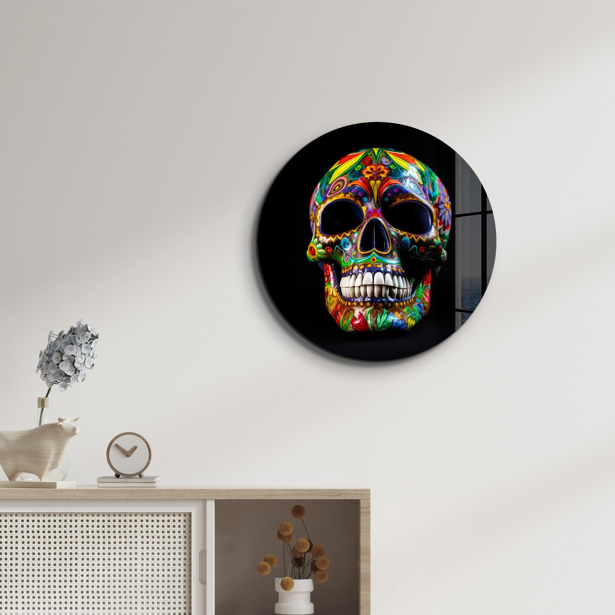 ・"Mexican Sugar Skull"・Rounded Glass Wall Art - ArtDesigna Glass Printing Wall Art