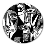 ・"African Faces Black and White"・Rounded Glass Wall Art - ArtDesigna Glass Printing Wall Art