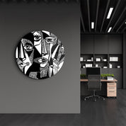 ・"African Faces Black and White"・Rounded Glass Wall Art - ArtDesigna Glass Printing Wall Art