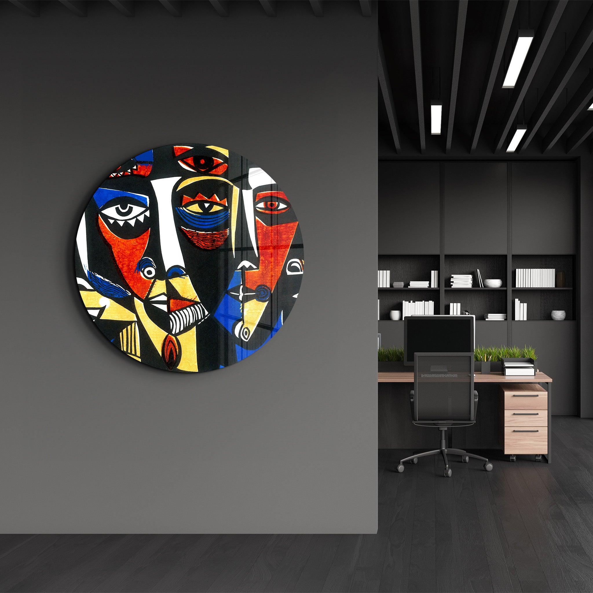 ・"African Faces Colorful 3"・Rounded Glass Wall Art - ArtDesigna Glass Printing Wall Art