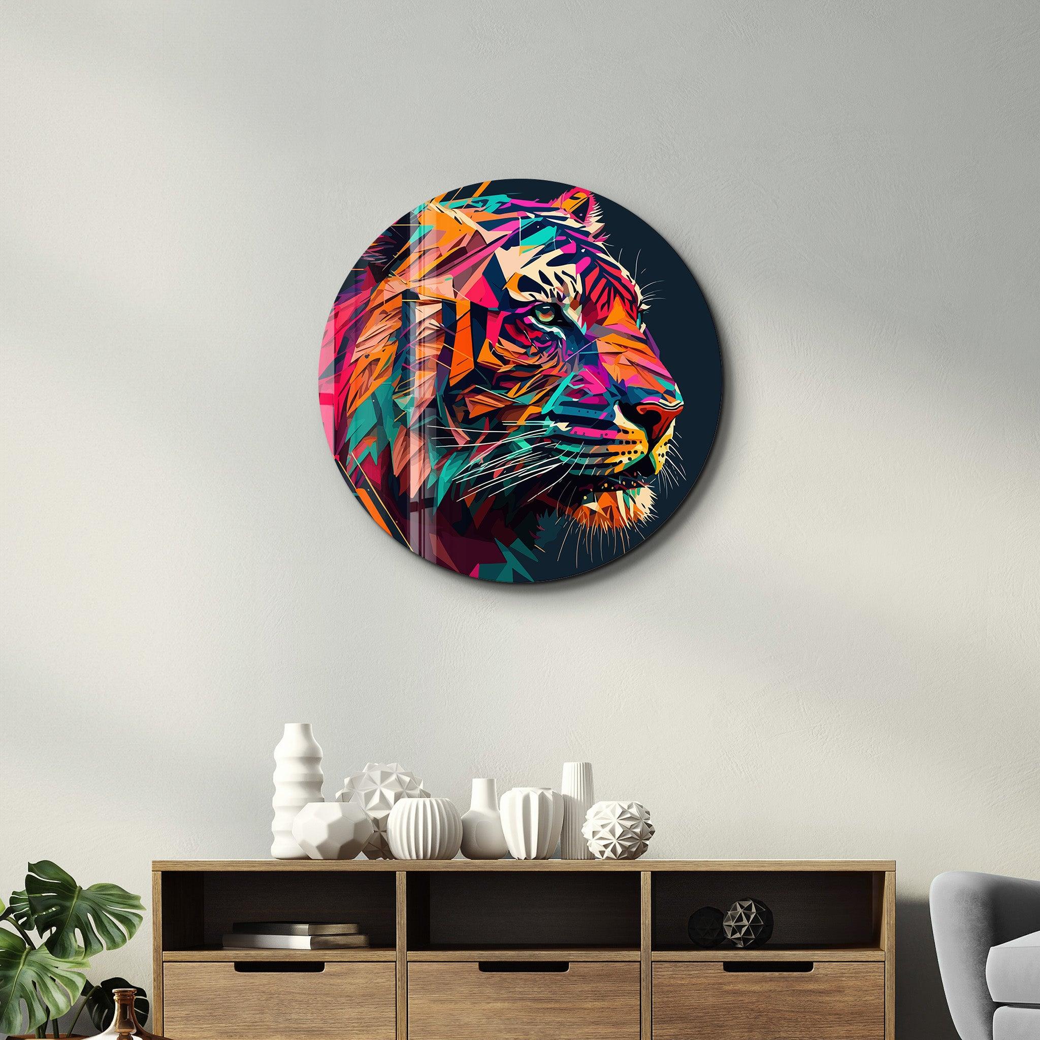 ・"Tiger Illustration"・Rounded Glass Wall Art - ArtDesigna Glass Printing Wall Art