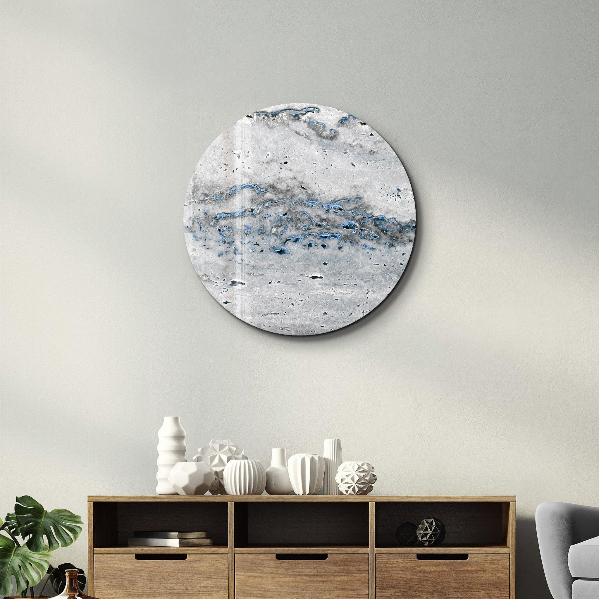 ・"Travertine - Light Blue "・Rounded Glass Wall Art - ArtDesigna Glass Printing Wall Art