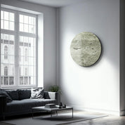 ・"Travertine - Moon - Cement Green"・Rounded Glass Wall Art - ArtDesigna Glass Printing Wall Art