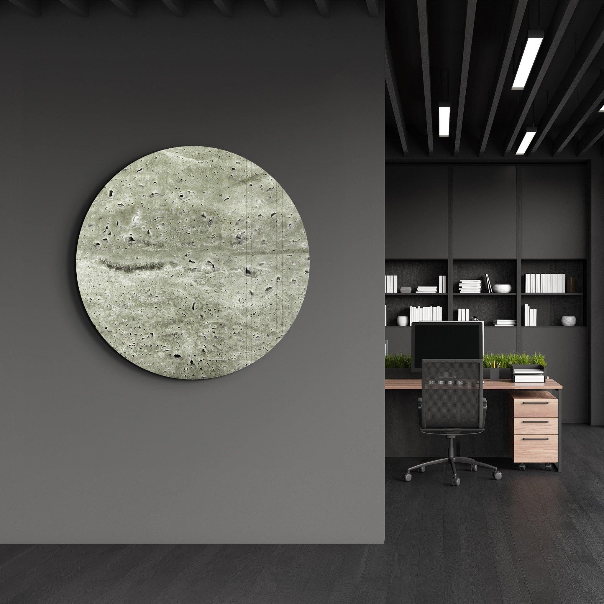 ・"Travertine - Moon - Cement Green"・Rounded Glass Wall Art - ArtDesigna Glass Printing Wall Art