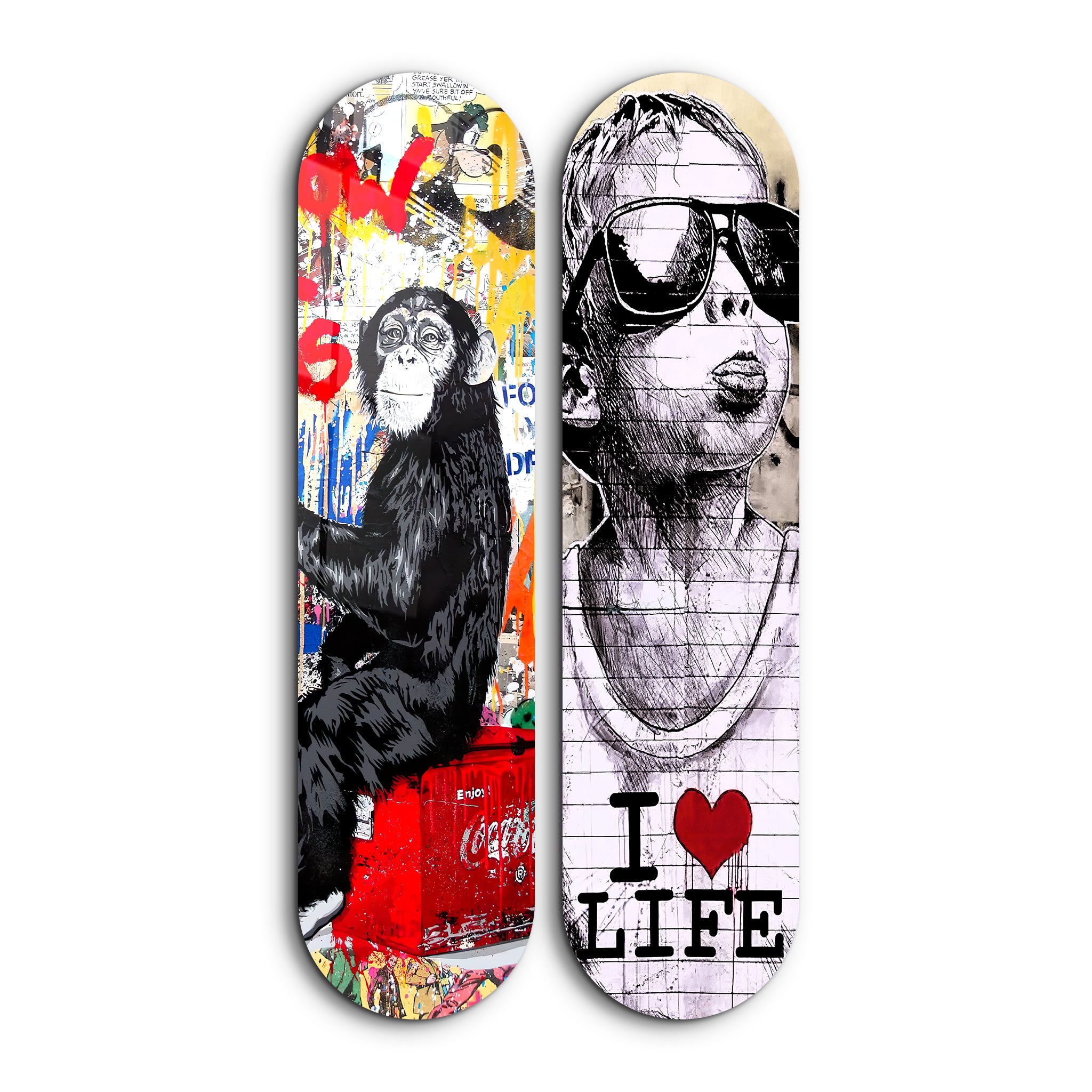 I love Life Banksy Skateboard | Glass Wall Art