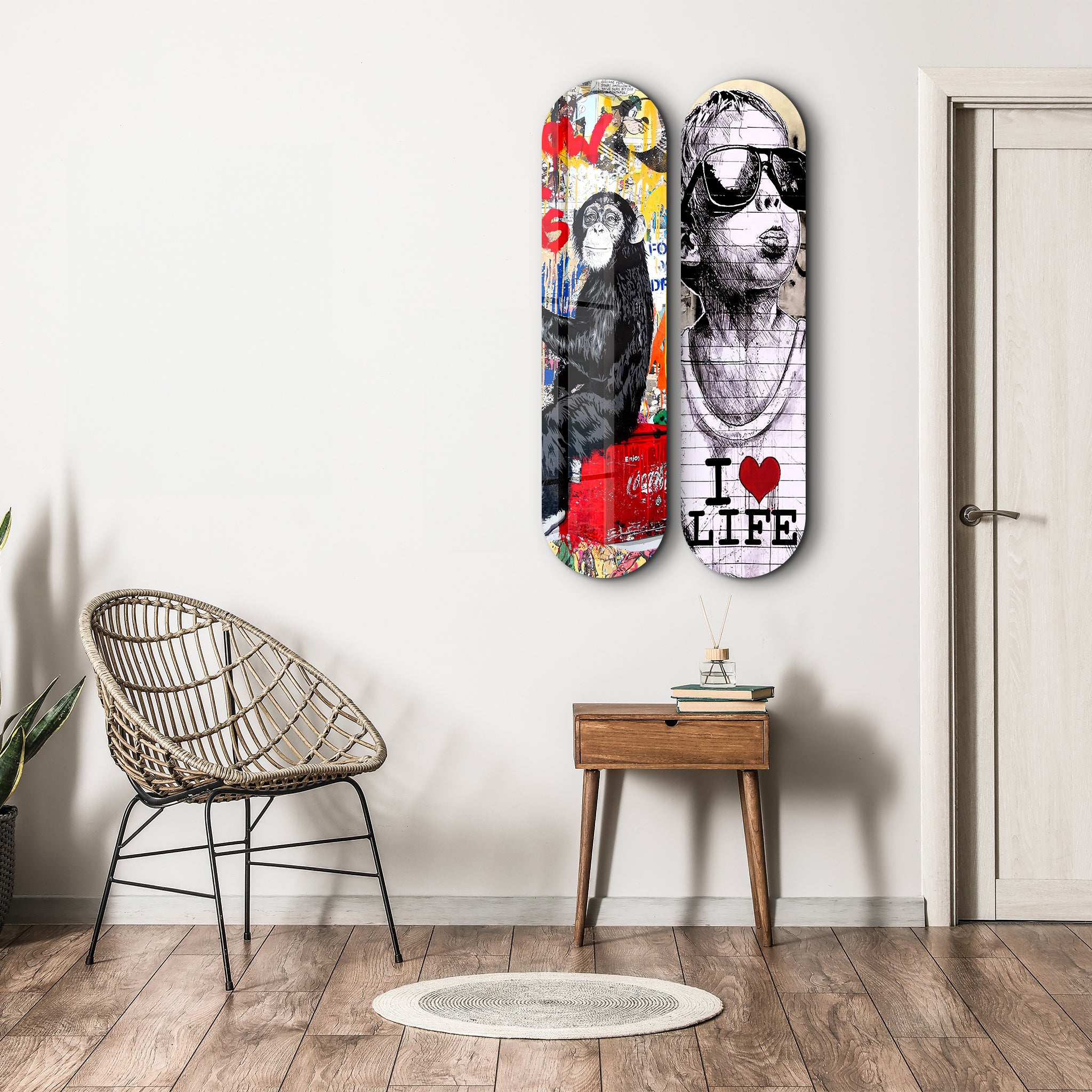 I love Life Banksy Skateboard | Glass Wall Art