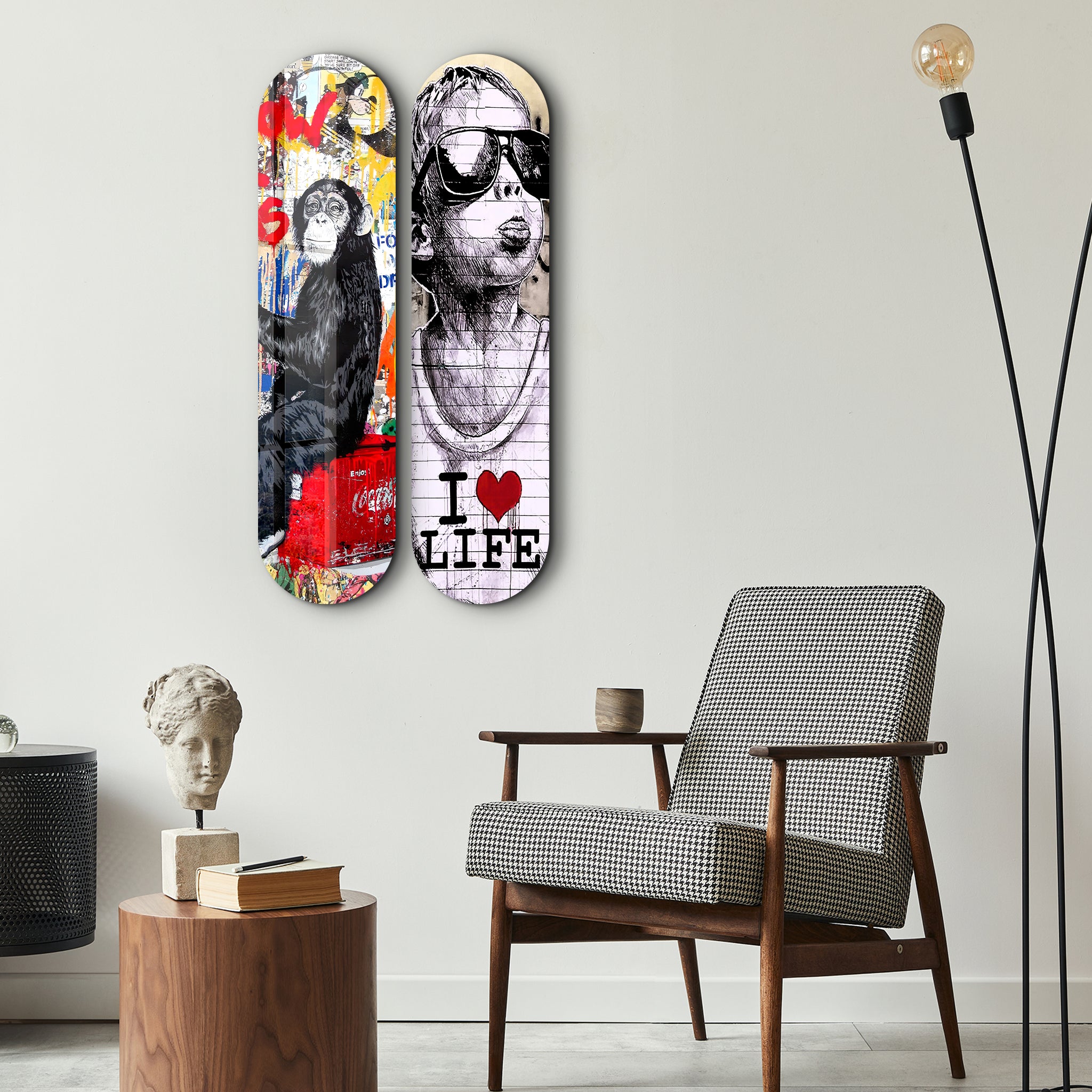 I love Life Banksy Skateboard | Glass Wall Art