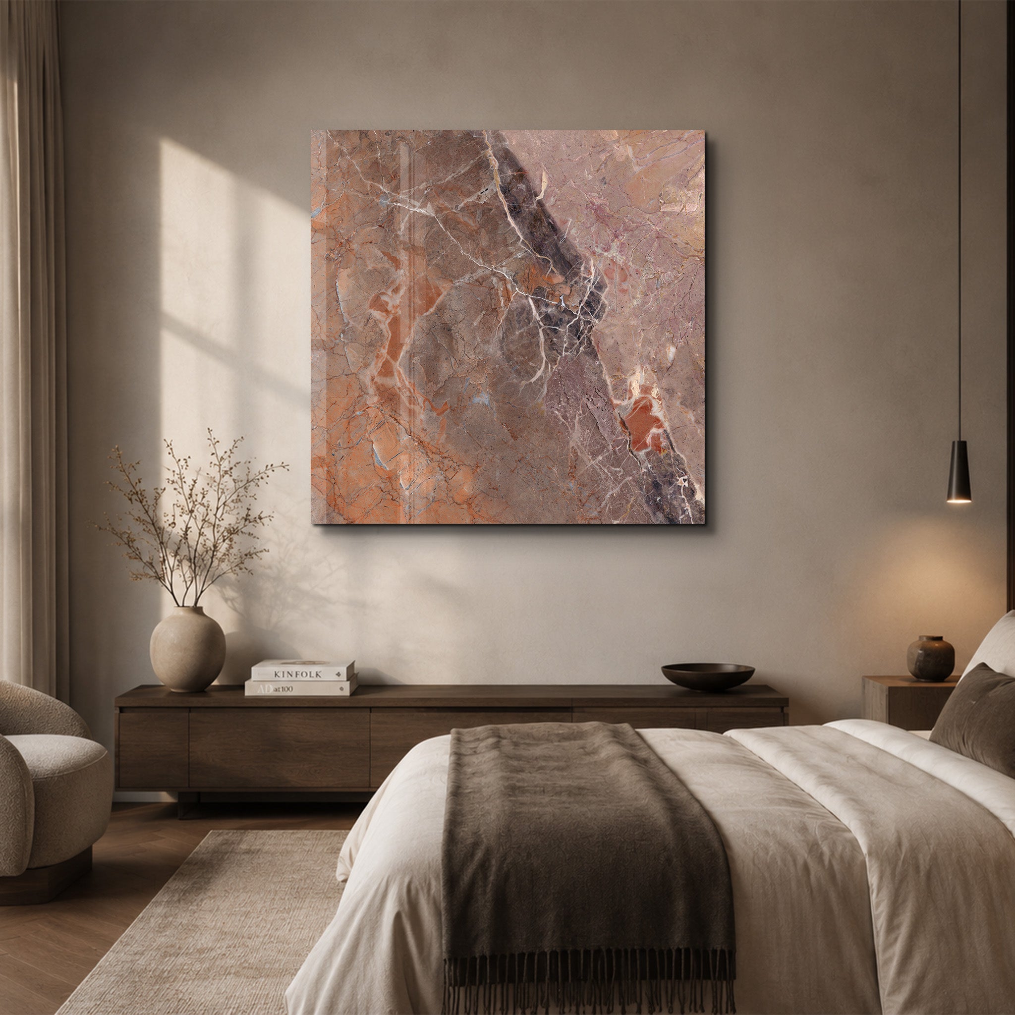 Terracotta Marble Square Art | Glass Wall Art