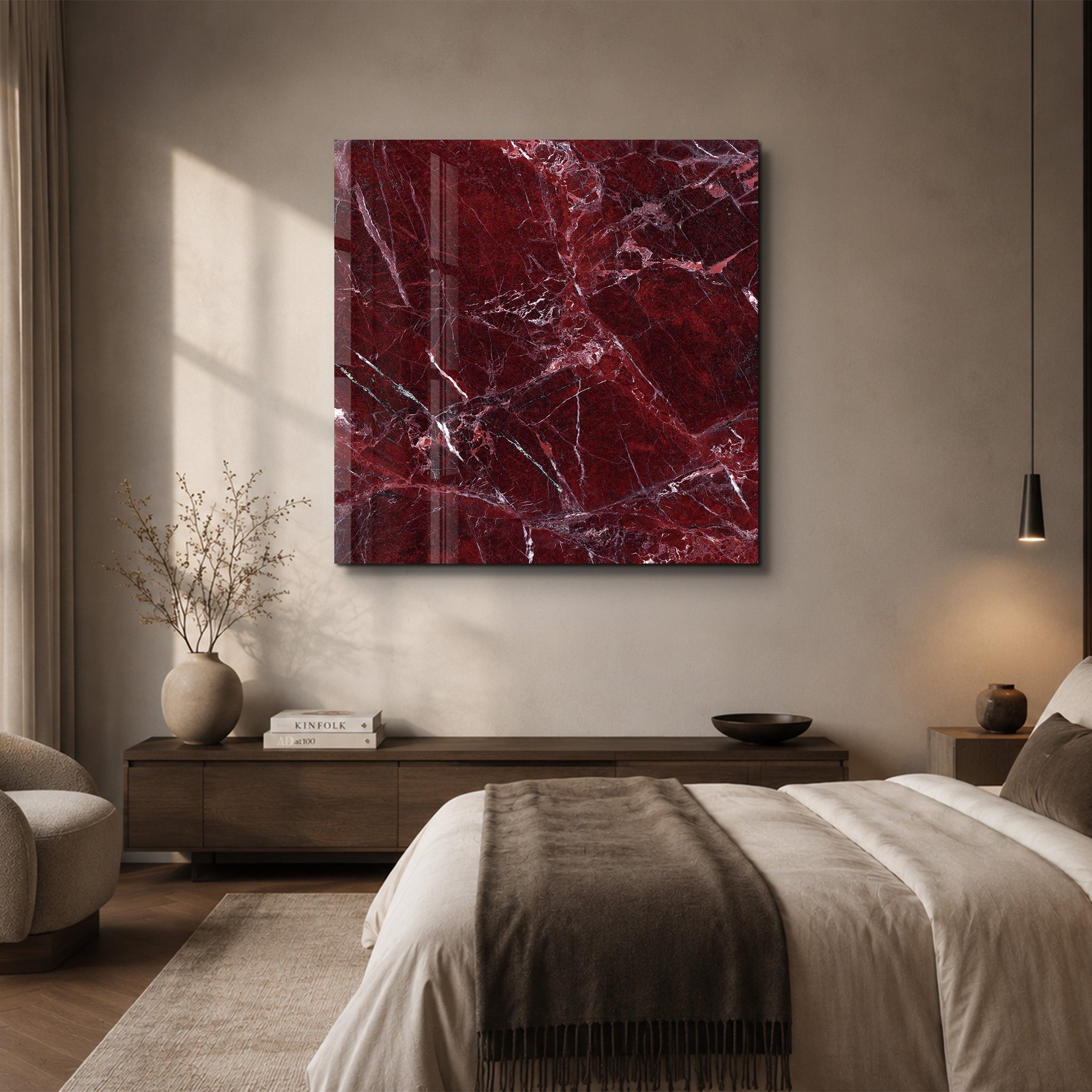 Crimson Veins 2 Square Art | Glass Wall Art