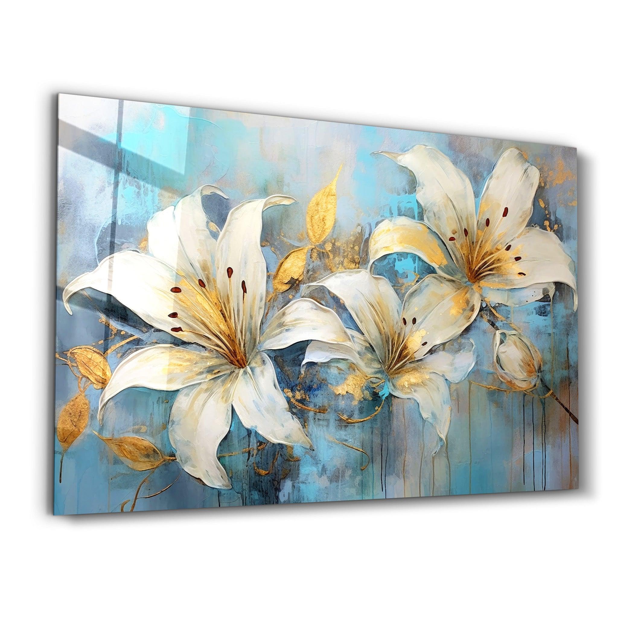 White Blooms | Glass Wall Art - Artdesigna