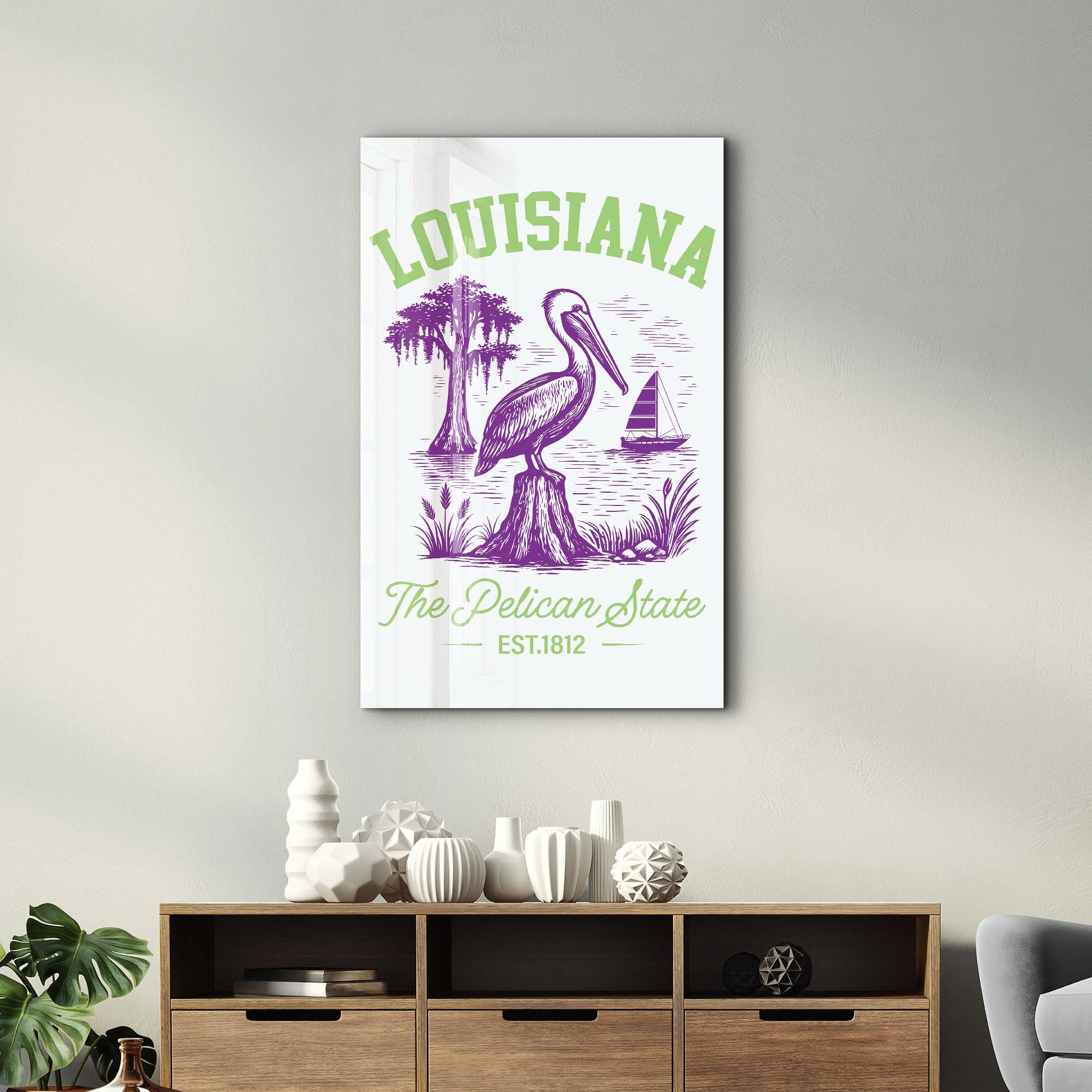 Louisiana - The Pelican State | Glass Wall Art